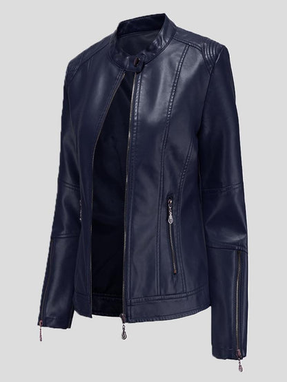 Women's Jackets Stand-Up Collar Zipper PU Leather Jacket - LuckyFash™