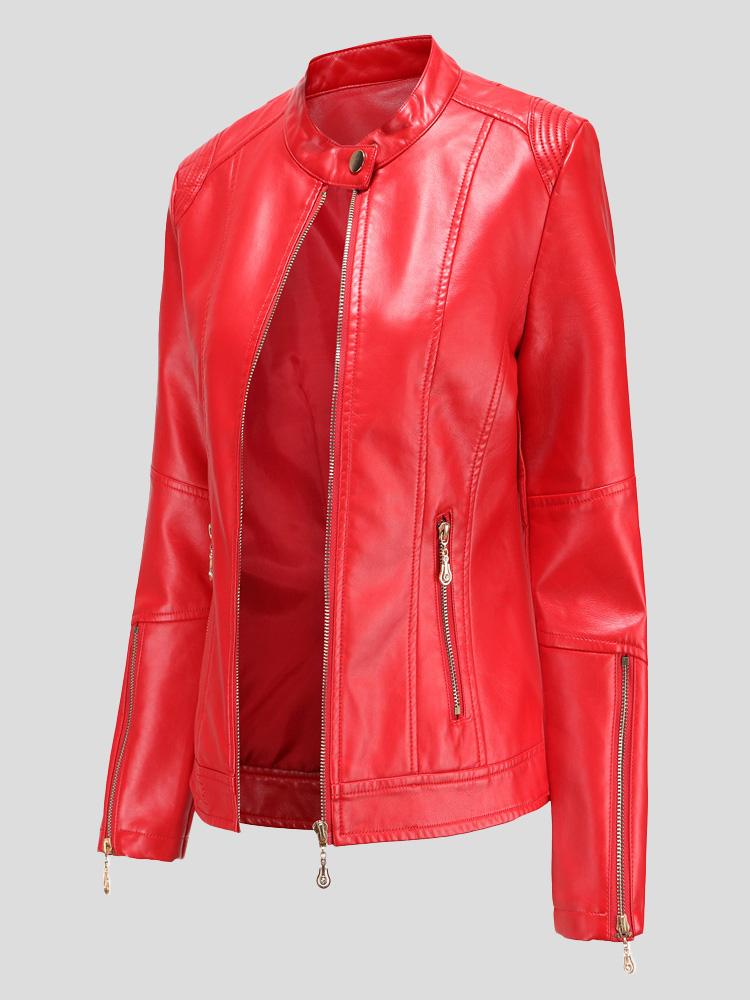 Women's Jackets Stand-Up Collar Zipper PU Leather Jacket - LuckyFash™