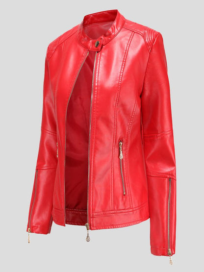 Women's Jackets Stand-Up Collar Zipper PU Leather Jacket - LuckyFash™