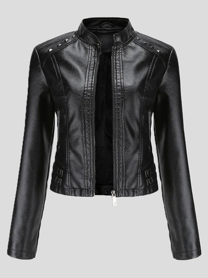 Women's Jackets Studded Stand Collar Long Sleeve Short Leather Jacket - LuckyFash™