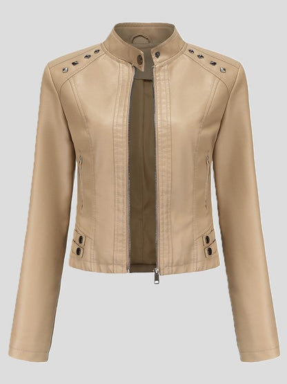 Women's Jackets Studded Stand Collar Long Sleeve Short Leather Jacket - LuckyFash™