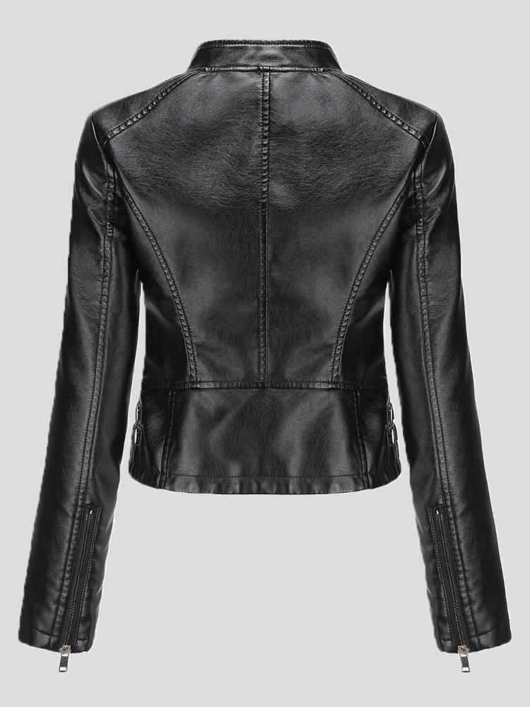 Women's Jackets Studded Stand Collar Long Sleeve Short Leather Jacket - LuckyFash™