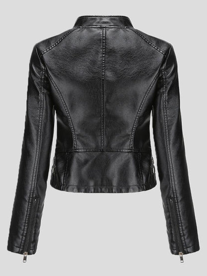 Women's Jackets Studded Stand Collar Long Sleeve Short Leather Jacket - LuckyFash™