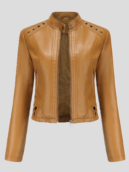 Women's Jackets Studded Stand Collar Long Sleeve Short Leather Jacket - LuckyFash™