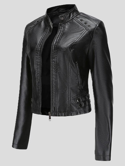 Women's Jackets Studded Stand Collar Long Sleeve Short Leather Jacket - LuckyFash™