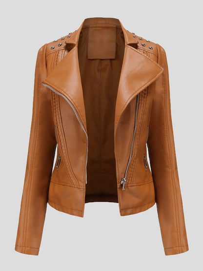 Women's Jackets Studded Zipper Lapel Leather Jacket - LuckyFash™