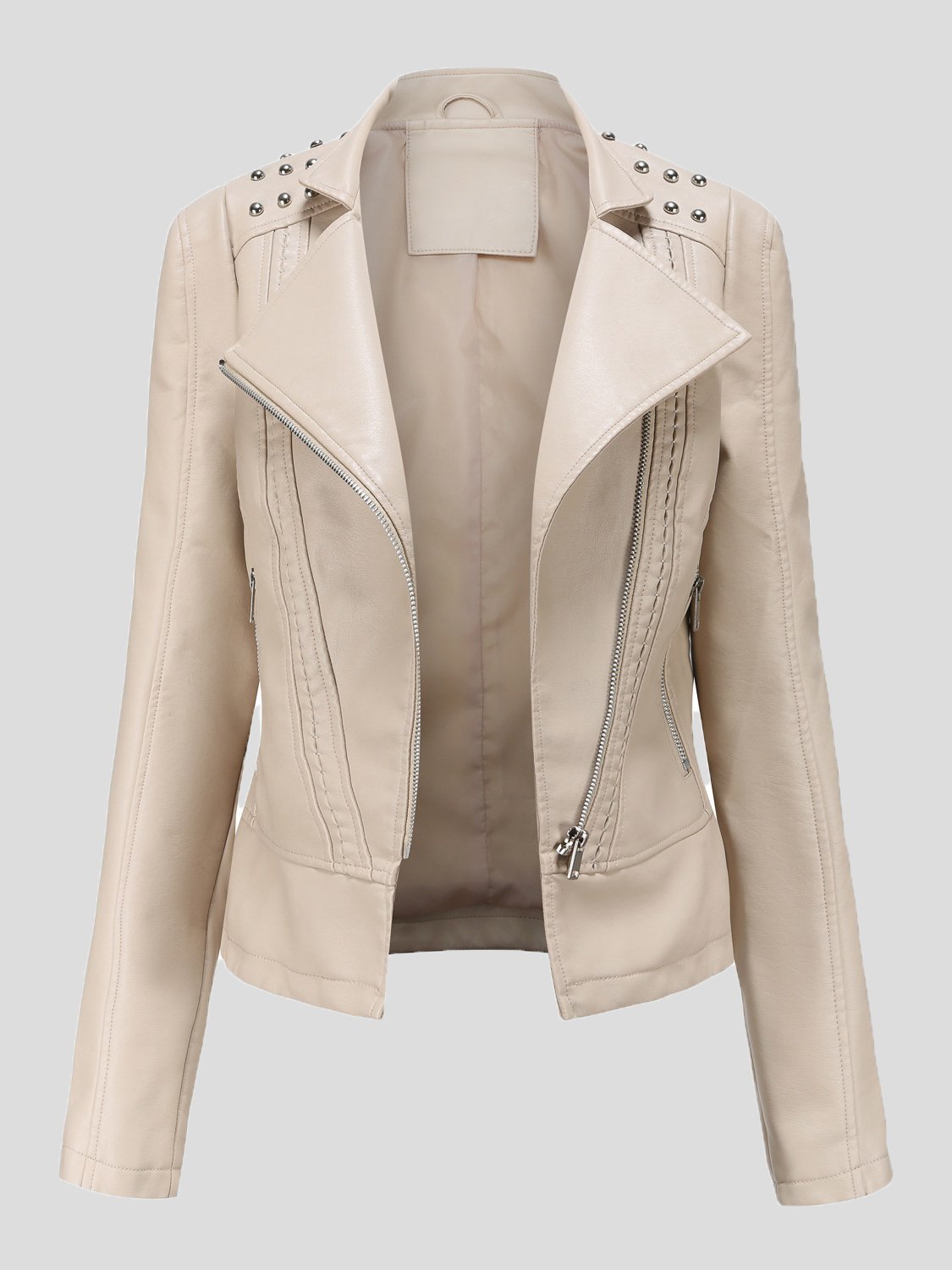 Women's Jackets Studded Zipper Lapel Leather Jacket - LuckyFash™