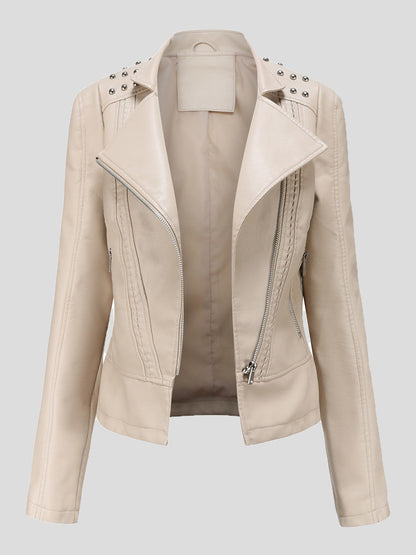 Women's Jackets Studded Zipper Lapel Leather Jacket - LuckyFash™