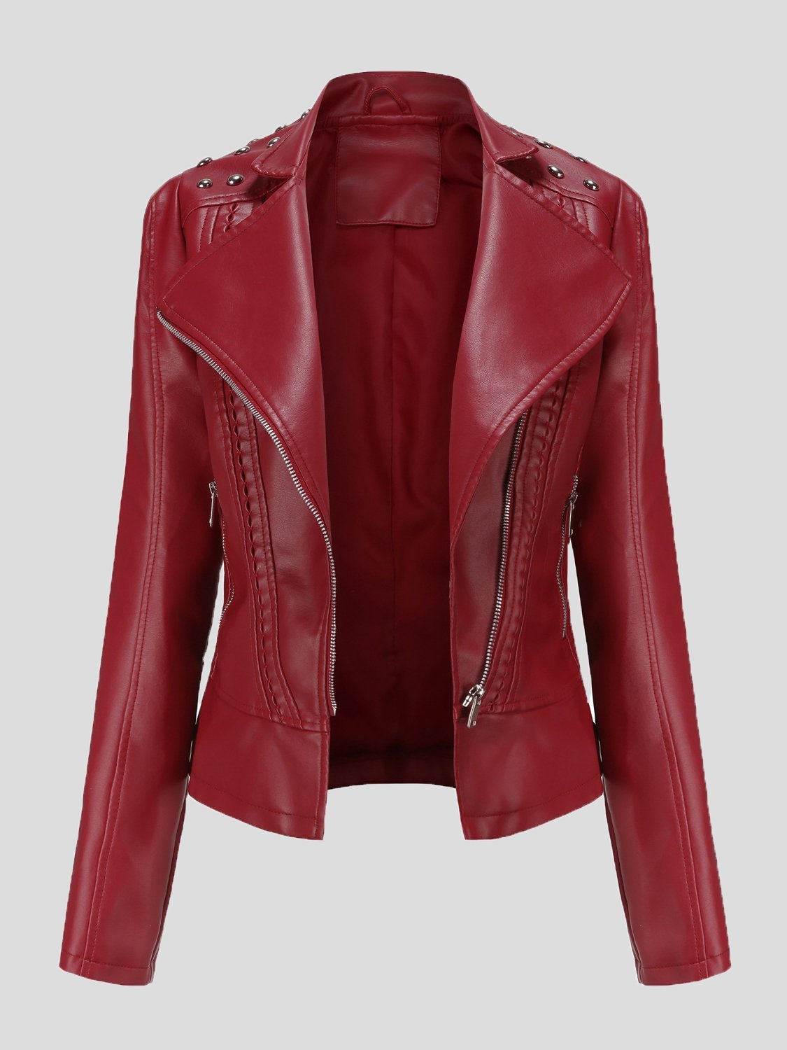 Women's Jackets Studded Zipper Lapel Leather Jacket - LuckyFash™