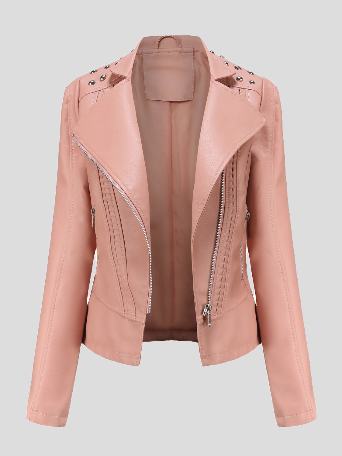 Women's Jackets Studded Zipper Lapel Leather Jacket - LuckyFash™