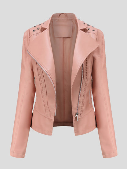 Women's Jackets Studded Zipper Lapel Leather Jacket - LuckyFash™