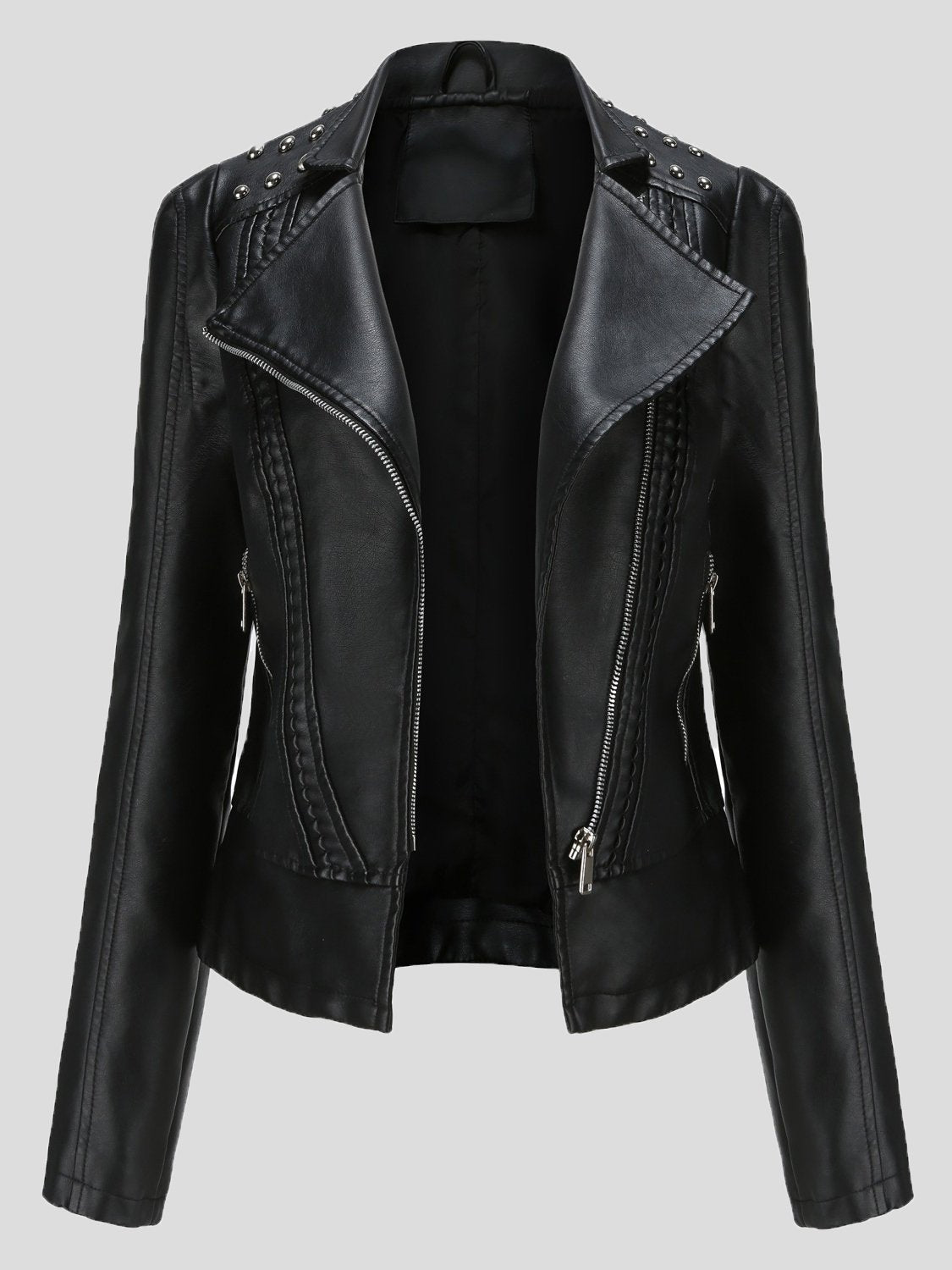 Women's Jackets Studded Zipper Lapel Leather Jacket - LuckyFash™