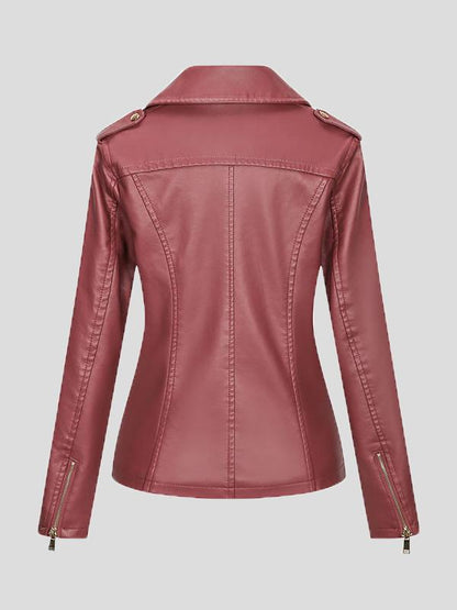Women's Jackets Temperament Slim Zipper Lapel Pu Leather Jacket - LuckyFash™