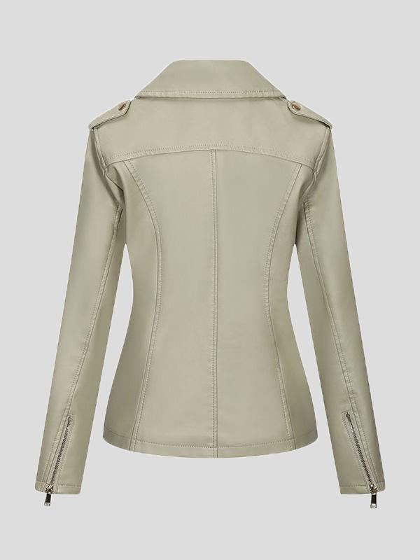 Women's Jackets Temperament Slim Zipper Lapel Pu Leather Jacket - LuckyFash™