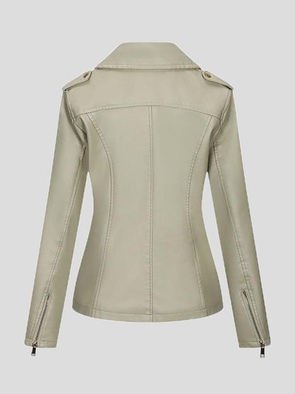 Women's Jackets Temperament Slim Zipper Lapel Pu Leather Jacket - LuckyFash™