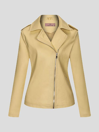 Women's Jackets Temperament Slim Zipper Lapel Pu Leather Jacket - LuckyFash™