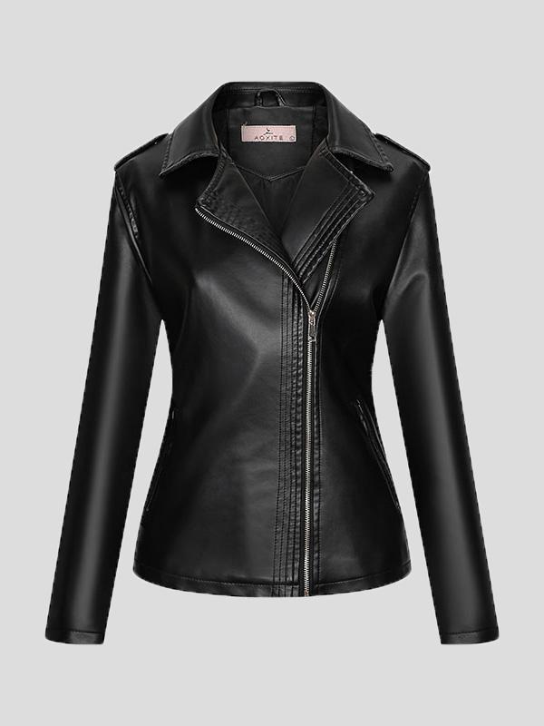 Women's Jackets Temperament Slim Zipper Lapel Pu Leather Jacket - LuckyFash™