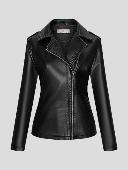 Women's Jackets Temperament Slim Zipper Lapel Pu Leather Jacket - LuckyFash™