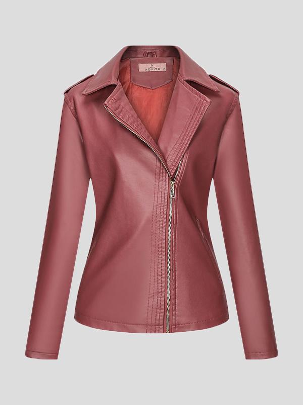 Women's Jackets Temperament Slim Zipper Lapel Pu Leather Jacket - LuckyFash™