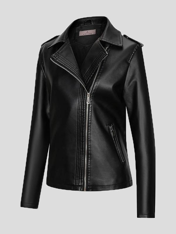 Women's Jackets Temperament Slim Zipper Lapel Pu Leather Jacket - LuckyFash™