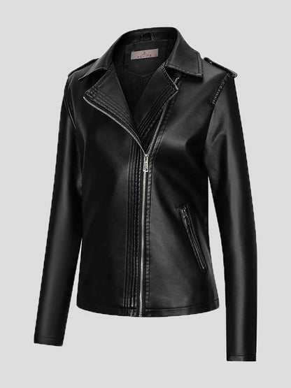 Women's Jackets Temperament Slim Zipper Lapel Pu Leather Jacket - LuckyFash™