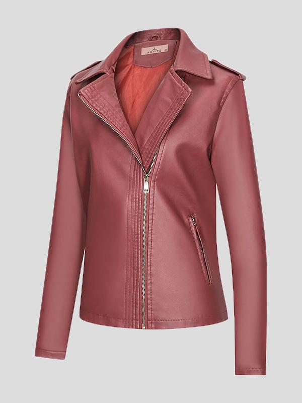 Women's Jackets Temperament Slim Zipper Lapel Pu Leather Jacket - LuckyFash™