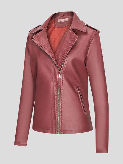 Women's Jackets Temperament Slim Zipper Lapel Pu Leather Jacket - LuckyFash™