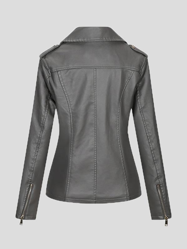 Women's Jackets Temperament Slim Zipper Lapel Pu Leather Jacket - LuckyFash™