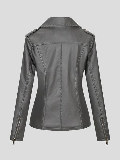 Women's Jackets Temperament Slim Zipper Lapel Pu Leather Jacket - LuckyFash™