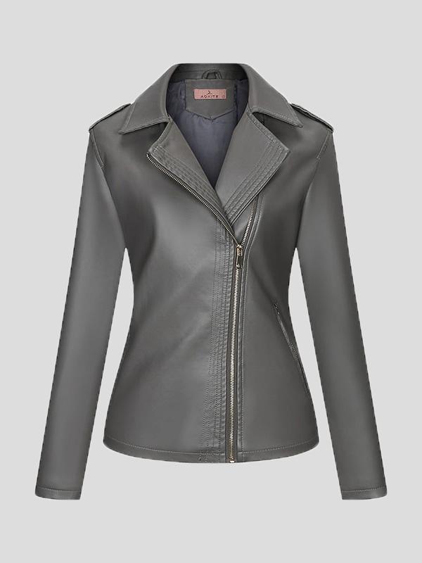 Women's Jackets Temperament Slim Zipper Lapel Pu Leather Jacket - LuckyFash™