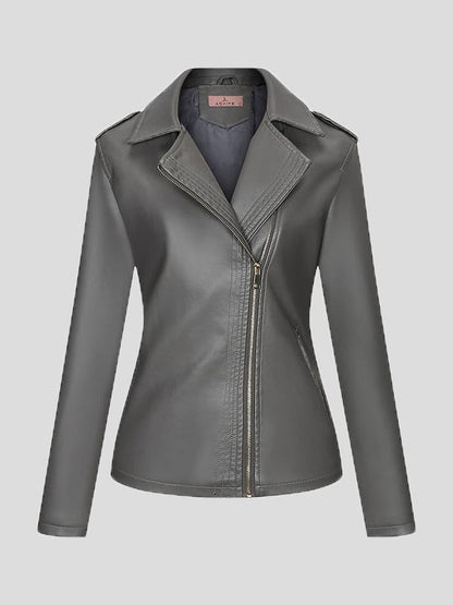 Women's Jackets Temperament Slim Zipper Lapel Pu Leather Jacket - LuckyFash™