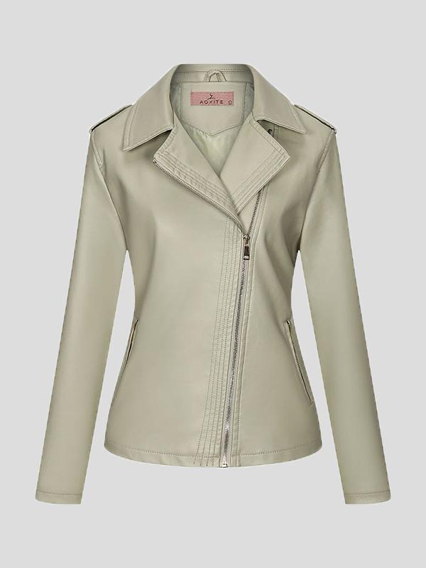 Women's Jackets Temperament Slim Zipper Lapel Pu Leather Jacket - LuckyFash™