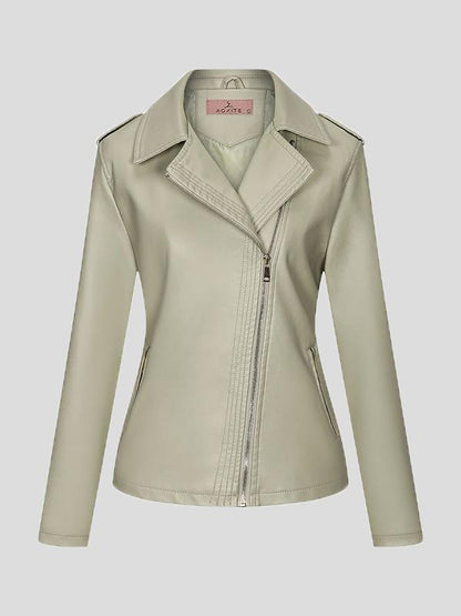 Women's Jackets Temperament Slim Zipper Lapel Pu Leather Jacket - LuckyFash™