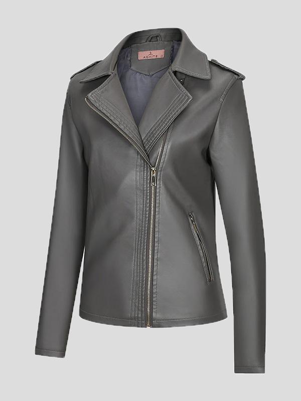 Women's Jackets Temperament Slim Zipper Lapel Pu Leather Jacket - LuckyFash™