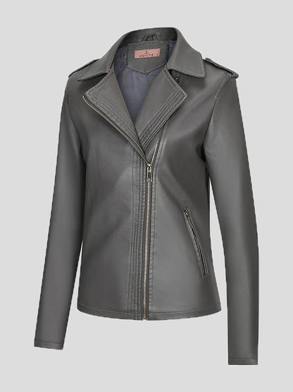 Women's Jackets Temperament Slim Zipper Lapel Pu Leather Jacket - LuckyFash™