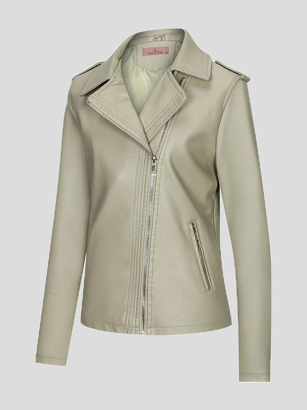 Women's Jackets Temperament Slim Zipper Lapel Pu Leather Jacket - LuckyFash™