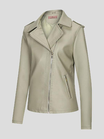 Women's Jackets Temperament Slim Zipper Lapel Pu Leather Jacket - LuckyFash™