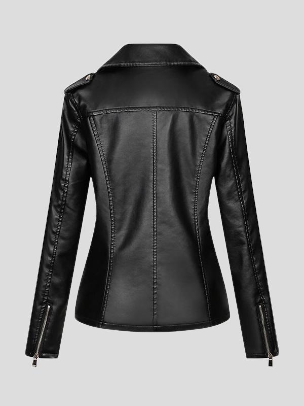 Women's Jackets Temperament Slim Zipper Lapel Pu Leather Jacket - LuckyFash™