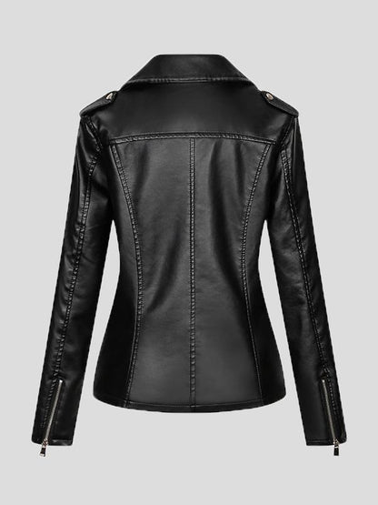 Women's Jackets Temperament Slim Zipper Lapel Pu Leather Jacket - LuckyFash™