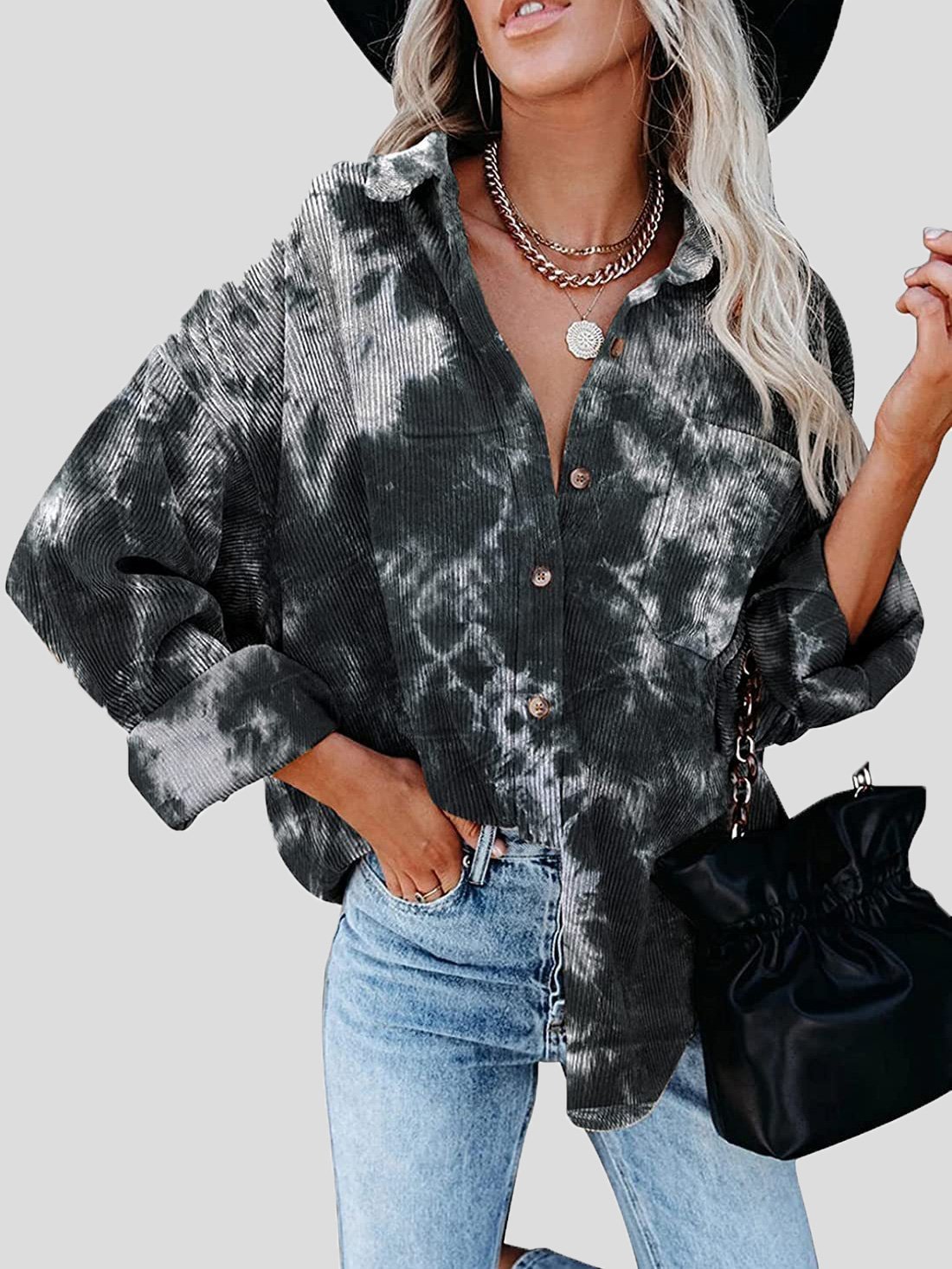 Women's Jackets Tie-Dye Long Sleeve Buttoned Shirt Jacket - LuckyFash™