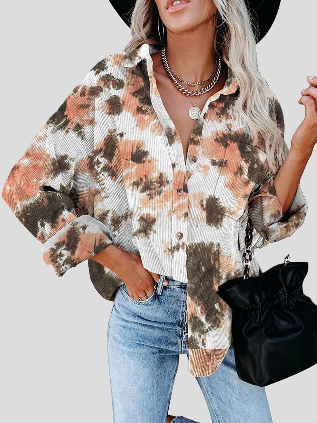 Women's Jackets Tie-Dye Long Sleeve Buttoned Shirt Jacket - LuckyFash™