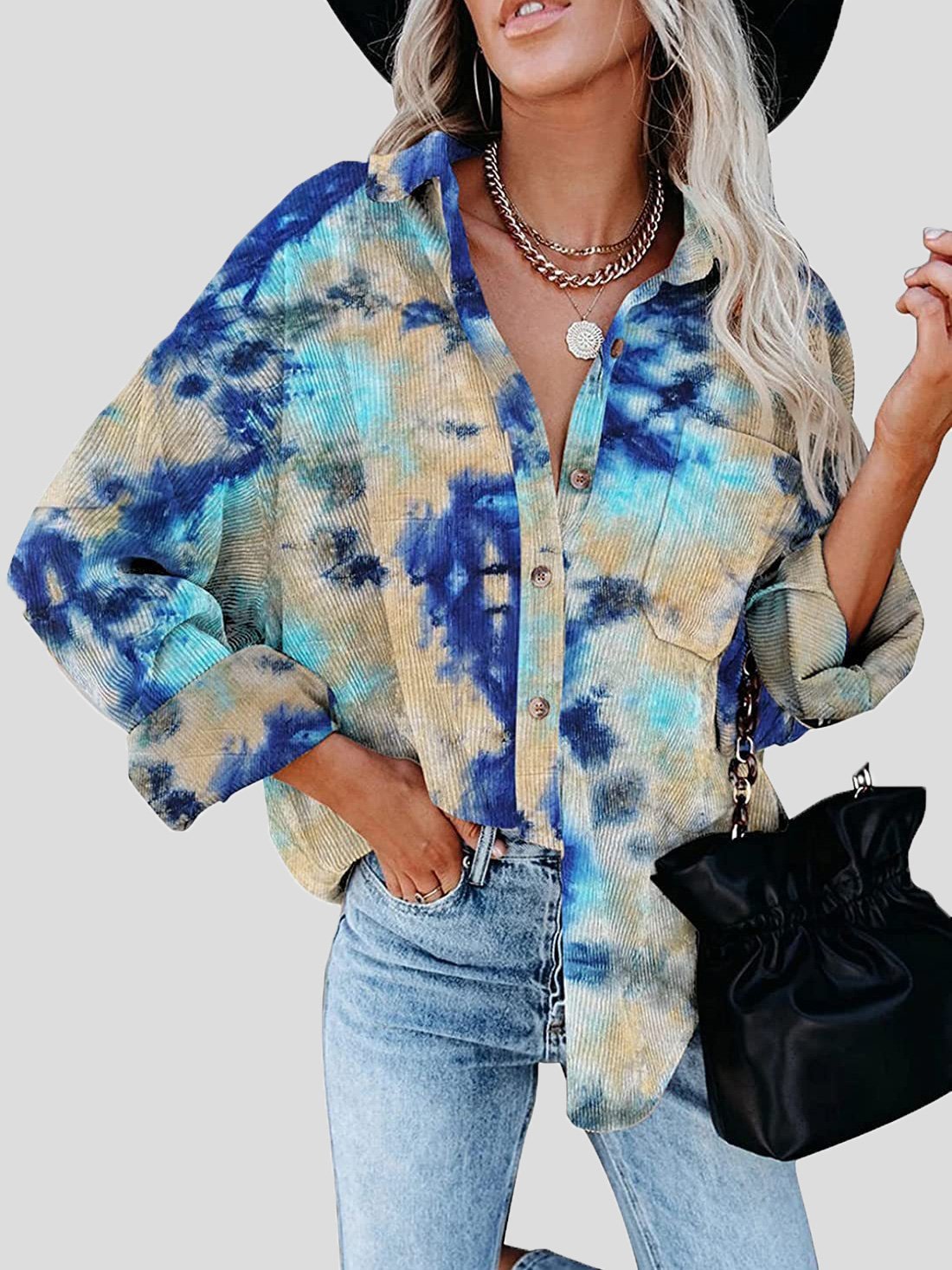 Women's Jackets Tie-Dye Long Sleeve Buttoned Shirt Jacket - LuckyFash™