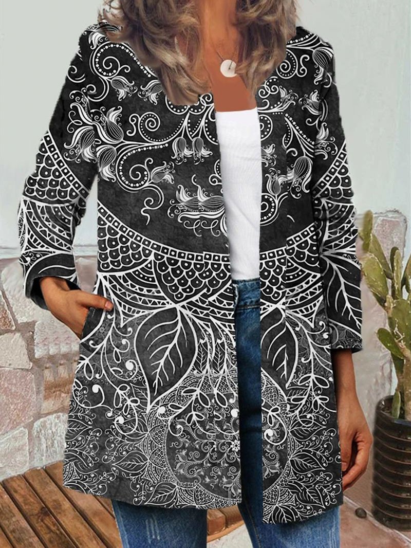 Women's Jackets Vintage Butterfly Leaf Print Long Sleeve Jacket - LuckyFash™