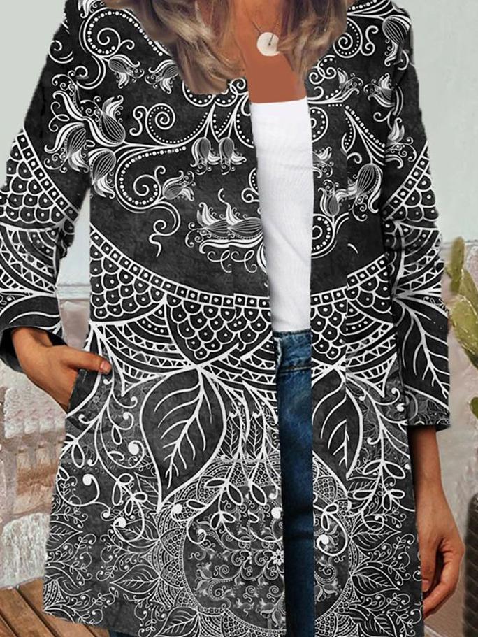Women's Jackets Vintage Butterfly Leaf Print Long Sleeve Jacket - LuckyFash™