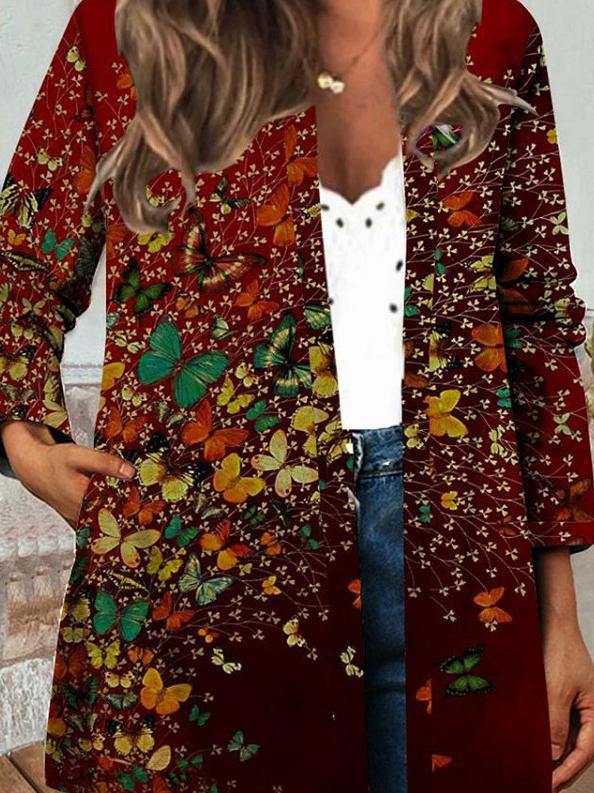 Women's Jackets Vintage Butterfly Leaf Print Long Sleeve Jacket - LuckyFash™