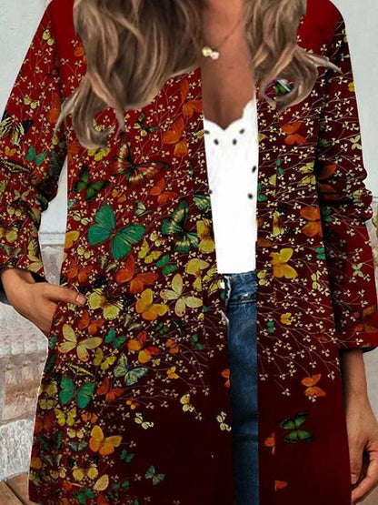 Women's Jackets Vintage Butterfly Leaf Print Long Sleeve Jacket - LuckyFash™