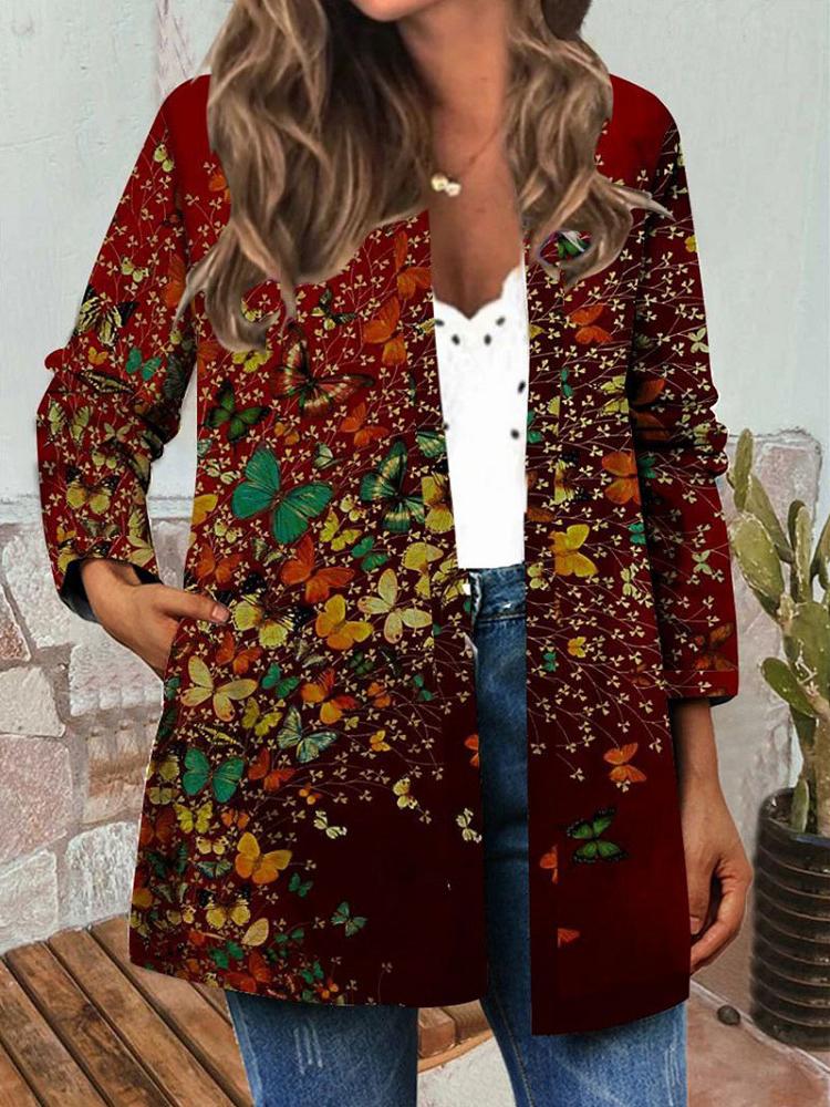 Women's Jackets Vintage Butterfly Leaf Print Long Sleeve Jacket - LuckyFash™