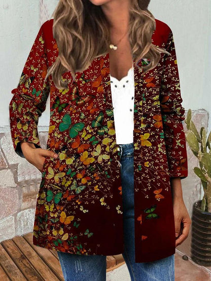 Women's Jackets Vintage Butterfly Leaf Print Long Sleeve Jacket - LuckyFash™