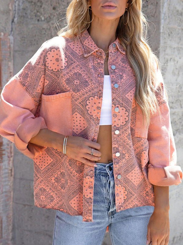 Women's Jackets Vintage Print Shirt Collar Pocket Jackets - LuckyFash™