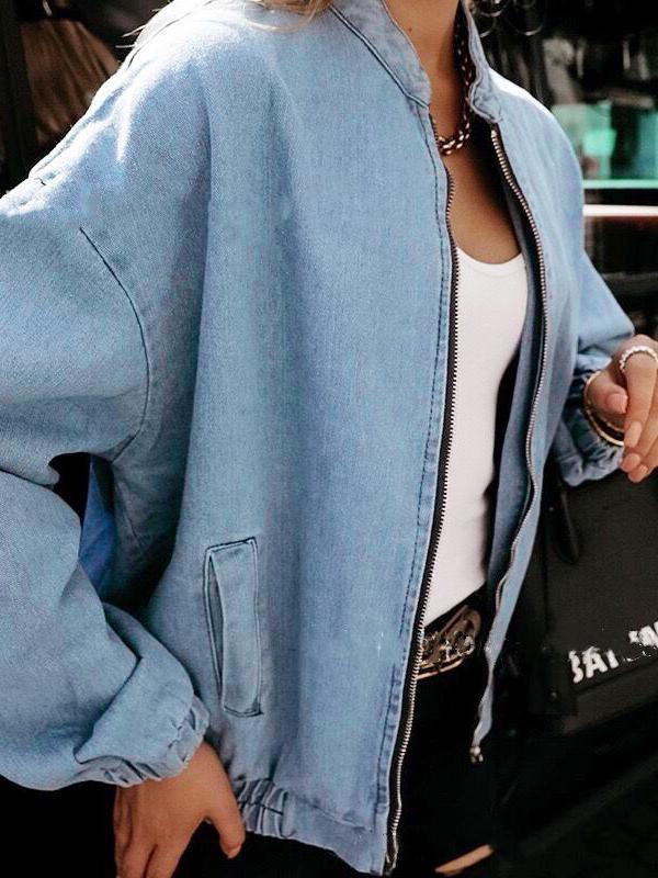 Women's Jackets Zip Pocket Long Sleeve Denim Jacket - LuckyFash™